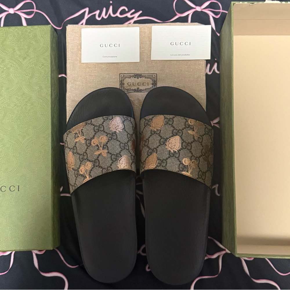Gucci Black and Brown Slide Sandals